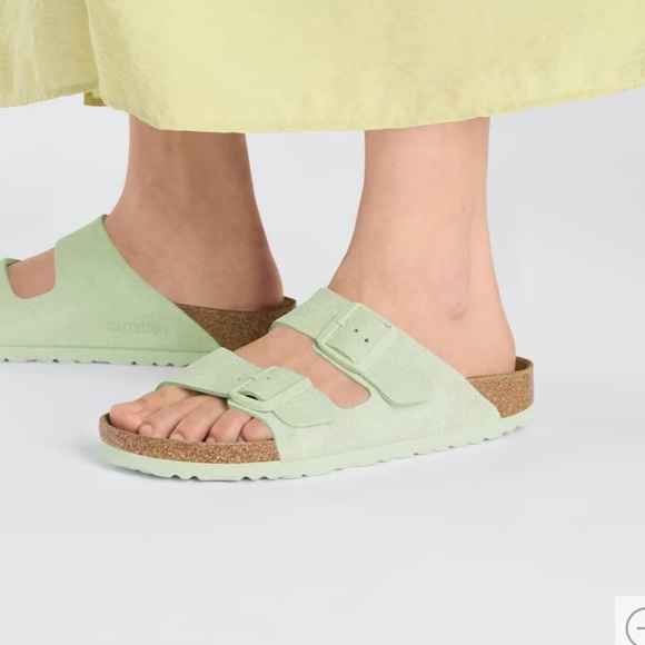 Birkenstock faded lime suede leather arizona sandals size 37 US 6.5 - 7 SOFT - Picture 1 of 15